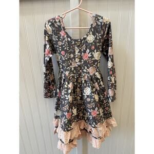 Cheeky Plum Girls Fit & Flare Hi-Low Floral Dress Long Sleeve Belted Size 6Y